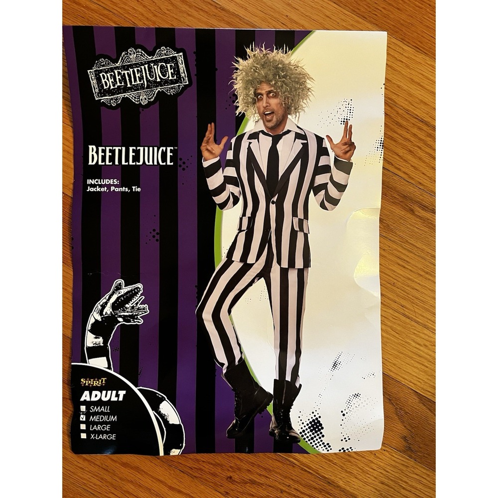 Spirit Halloween Beetlejuice Adult Medium Costume Jacket Pants Tie 2021